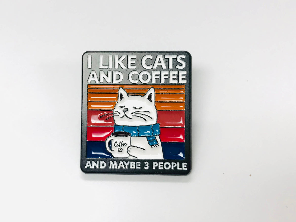 I like cats and coffee and may be 3 people Enamel Pins