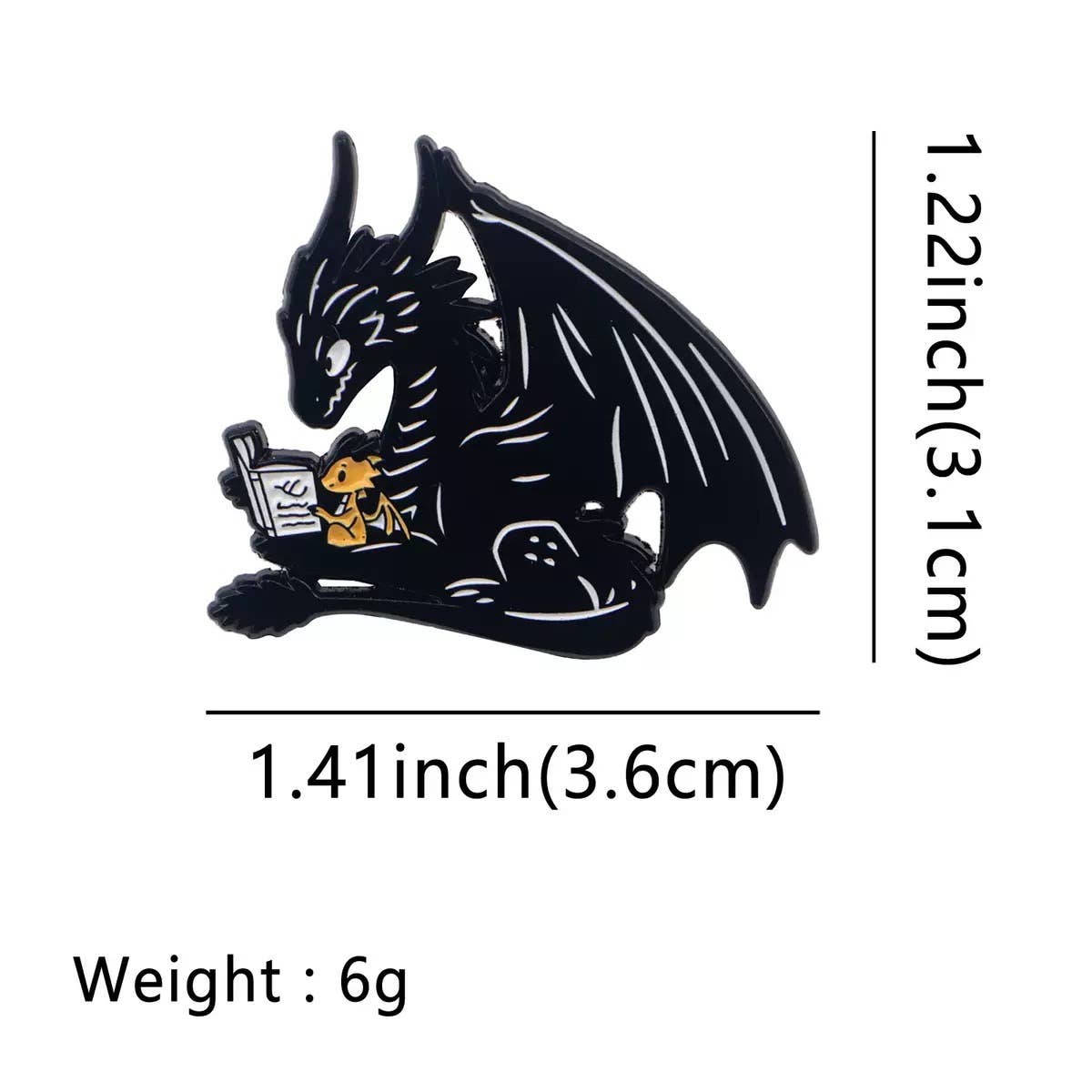 Dragon Reads Book With Baby Dragon Enamel Pins
