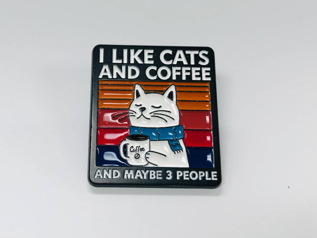 I like cats and coffee and may be 3 people Enamel Pins
