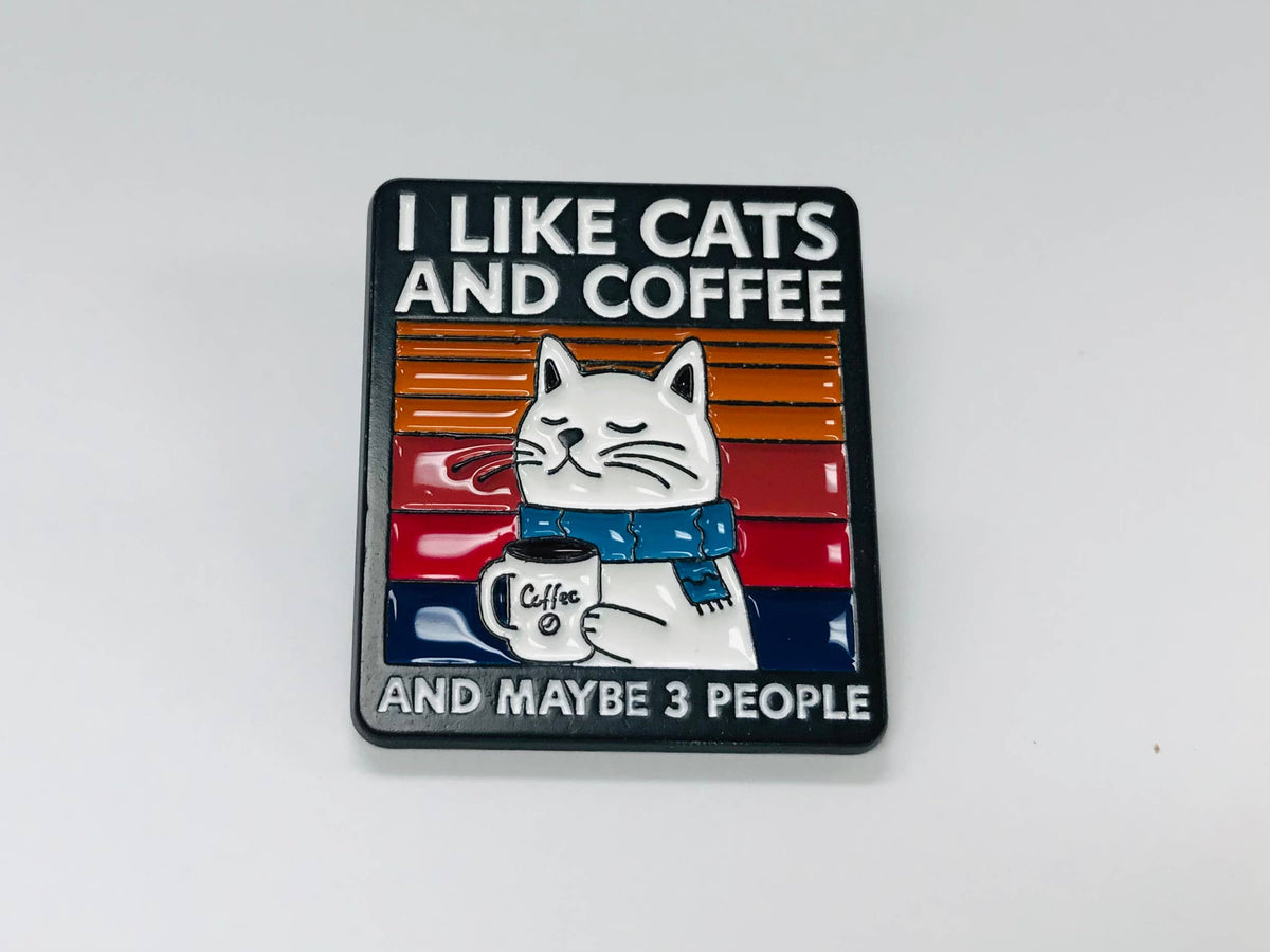 I like cats and coffee and may be 3 people Enamel Pins