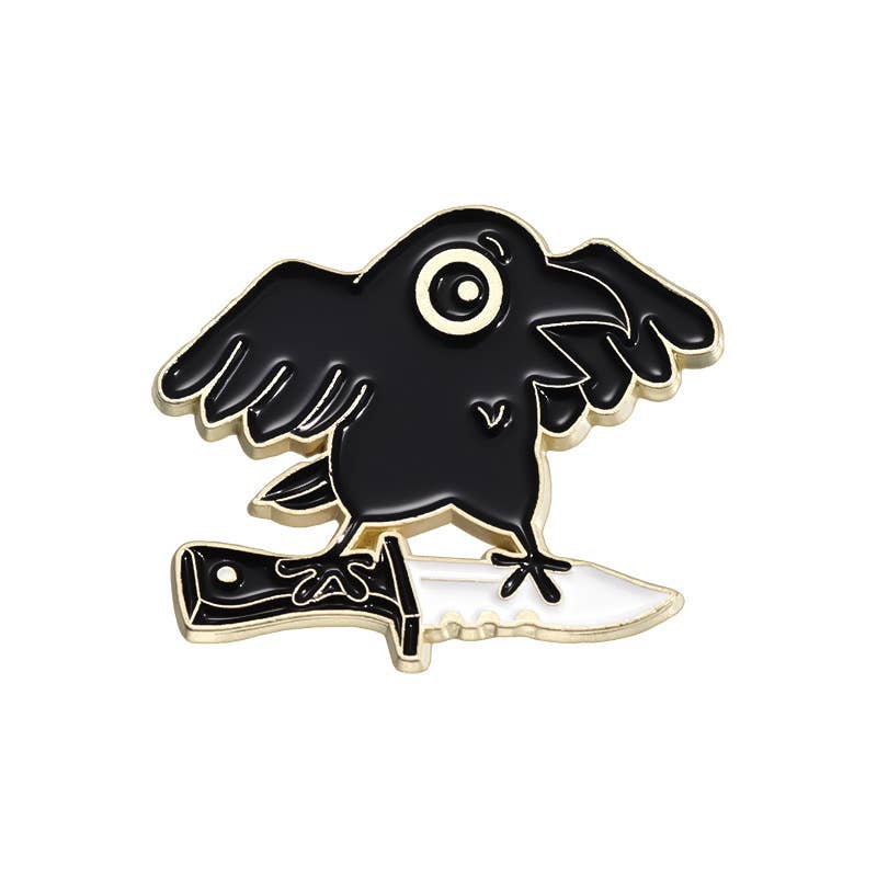 Black Crow on nife Lapel Pin, ENAMEL PIN